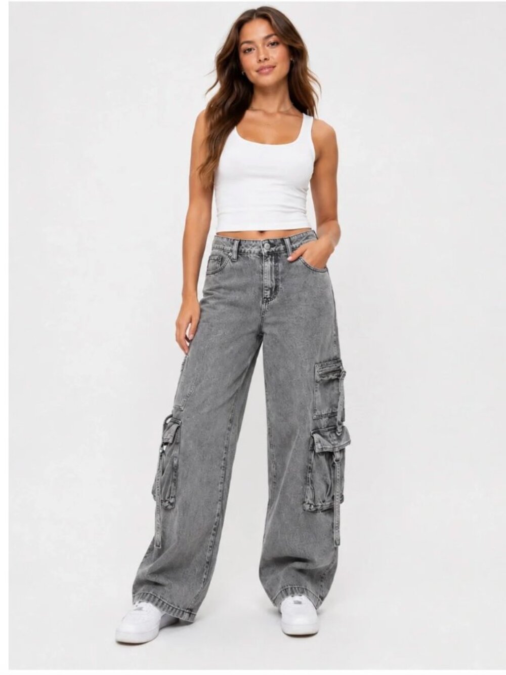 Wild Fable Gray Wide-Leg Y2K Cargo Jeans